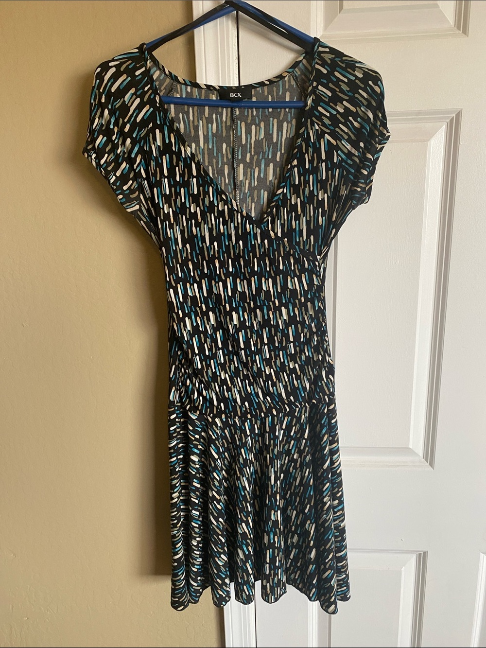 BCX Faux Wrap Fit & Flare Dress Small Abstract Print